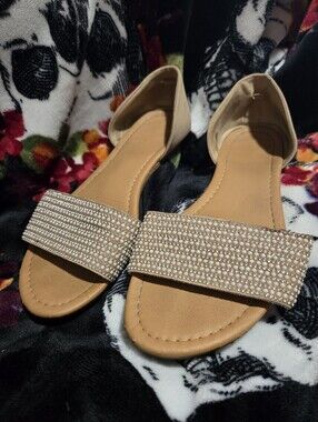 Embellished Nude Flat Sandals for Women